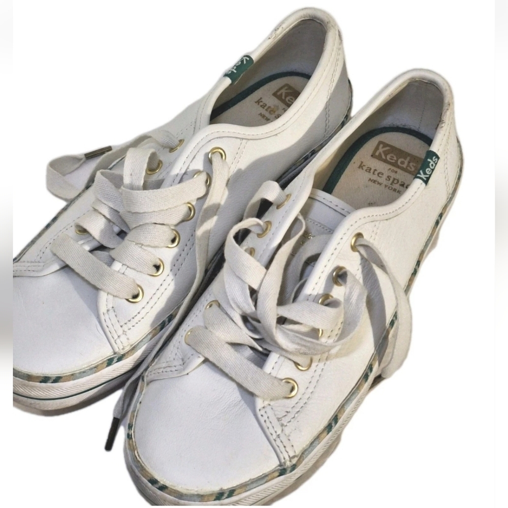 Kate Spade New York x Keds Low Top Sneakers Size 6 Womens White Green Shoes GUC